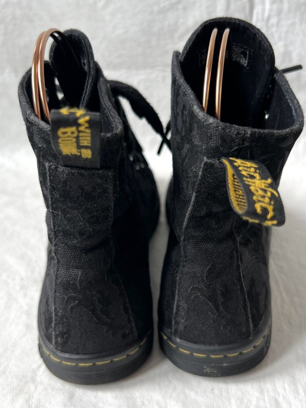 Dr Martens shoes sneaker boots black fabric skulls Hackney lace up high top docs - Picture 4 of 11